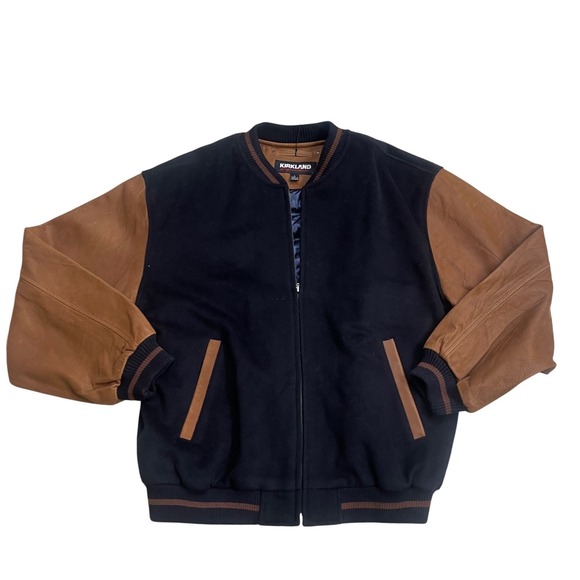 Kirkland Signature Other - Kirkland NWT Mens Wool Leather Baseball Varsity Jacket Navy Brown Large NWT LG